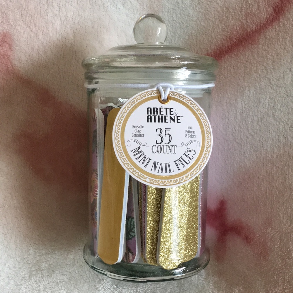 Arete Athene 35 Ct Mini Nail Files in Reusable Glass Canister Collection. NWT